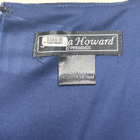 Jessica Howard Evenings Women’s Size 12 Navy Blue Satin Pleated Cocktail Dress - Picture 2 of 10
